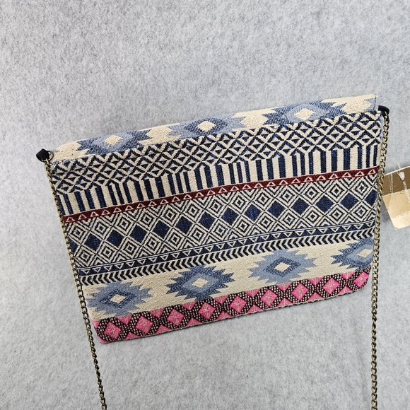 Francesca Biondi Clutch Woven Southwest Pink Blue Fabric With Beading - Picture 9 of 9